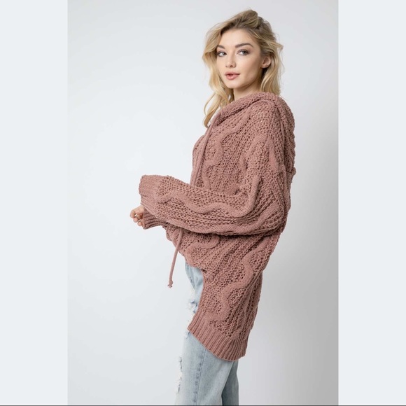 Soft Cable Knit Hooded Sweater - Picture 3 of 6